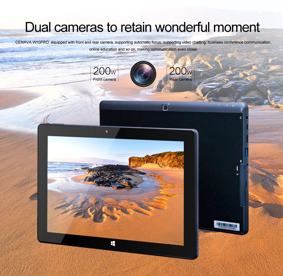 Cenava W10 Pro Tablet PC Intel Gemini Lake N4000 Quad Core 10.1 Inch IPS Touch Screen Windows 10 2GB RAM 32GB ROM - Black