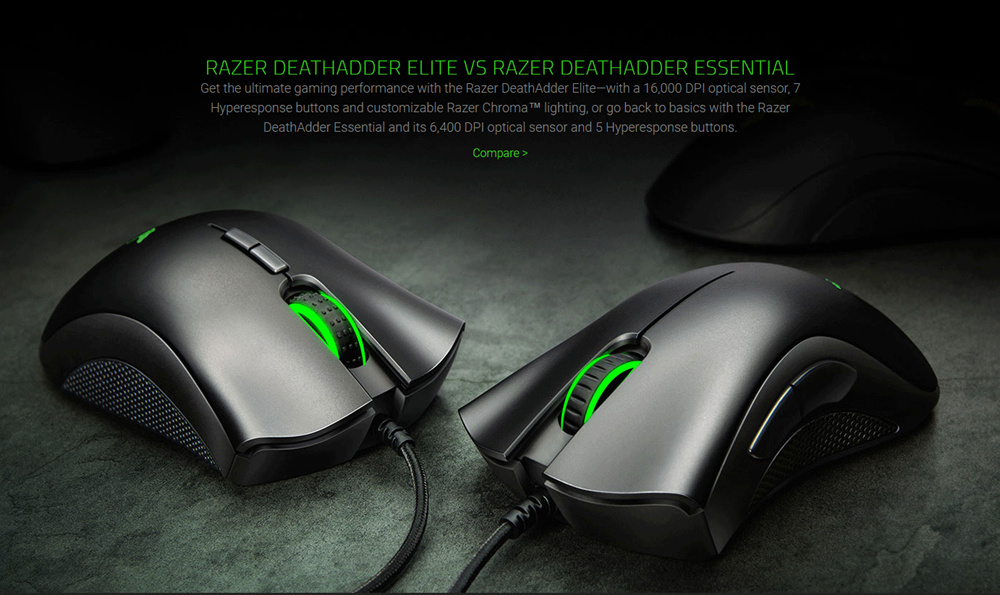 Razer DeathAdder Essential Optical Professional Grade Gaming Mouse Ergonomic Right-handed Design 6400 Adjustable DPI - Black