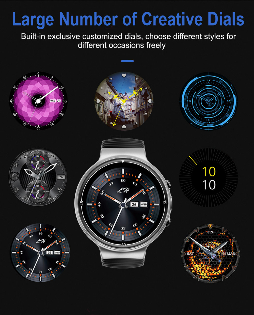 Makibes MK02 4G Smartwatch Phone Android 7.0 MTK6737 Quad Core 1G RAM 16G ROM GPS WiFi Heart Rate Video - Black