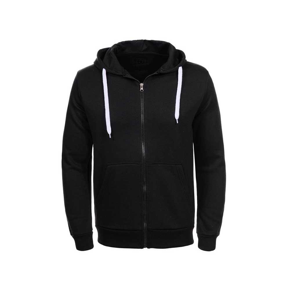 Men Autumn Zipper Hoodie Sweatshirt Outdoor Sports Style Leisure Loose Long-sleeve Coat Size 2XL - Black