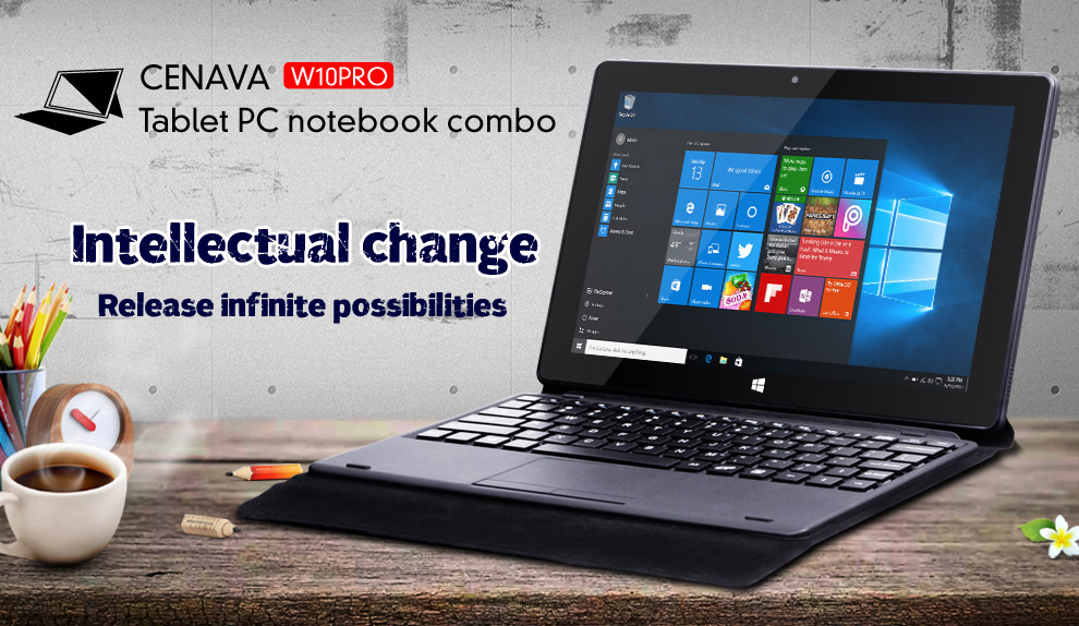 Cenava W10 Pro Tablet PC Intel Gemini Lake N4000 Quad Core 10.1 Inch IPS Touch Screen Windows 10 2GB RAM 32GB ROM - Black