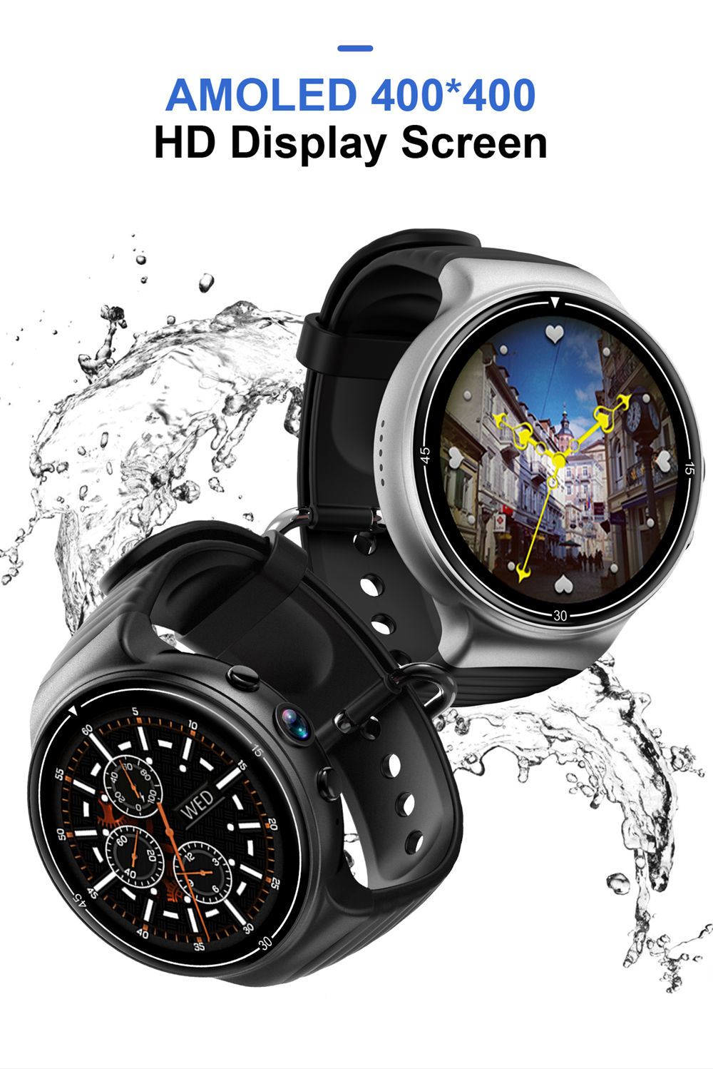 Makibes MK02 4G Smartwatch Phone Android 7.0 MTK6737 Quad Core 1G RAM 16G ROM GPS WiFi Heart Rate Video - Black