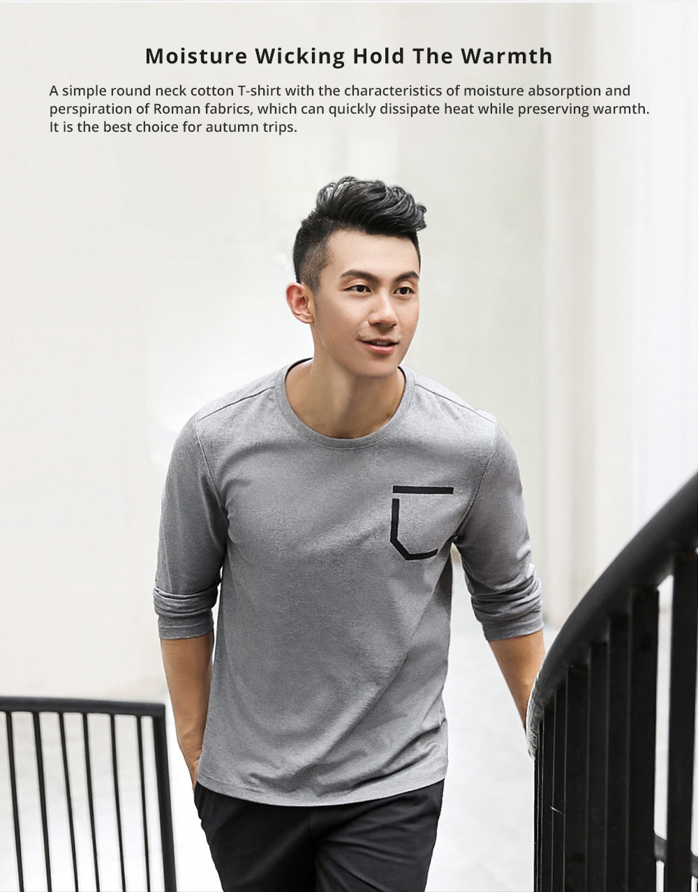 Xiaomi Uleemark Men Long Sleeve Crew Neck T-shirt Moisture Wicking Classic Sweatshirt Size S - Black