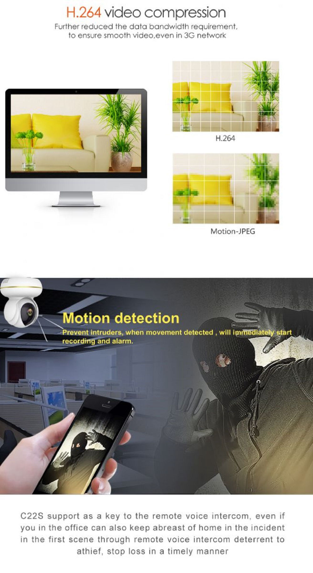 Vstarcam C22S 1080P Wifi IP Camera Infrared Night Vision Monitor Video Two-Way Audio - White US Plug