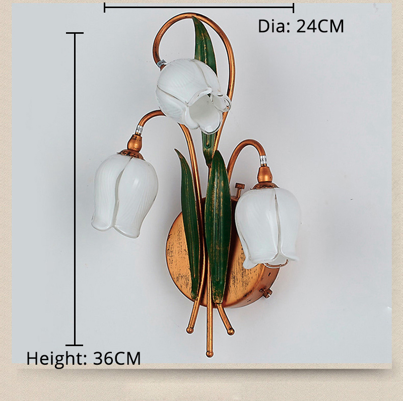 FUMAT TIFFANY Lamp European Modern Style Tulip Flower Wall Sconces Lamp Art Decor Lighting For Bedroom Bedside - White