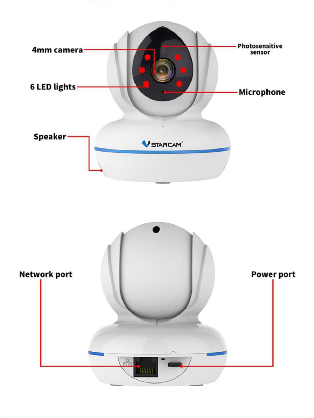 Vstarcam C22Q 4MP Full HD 2.4G/5G Wifi IP Camera Smart Monitor Camera H.265 Compression IP-CUT Onvif - White EU Plug