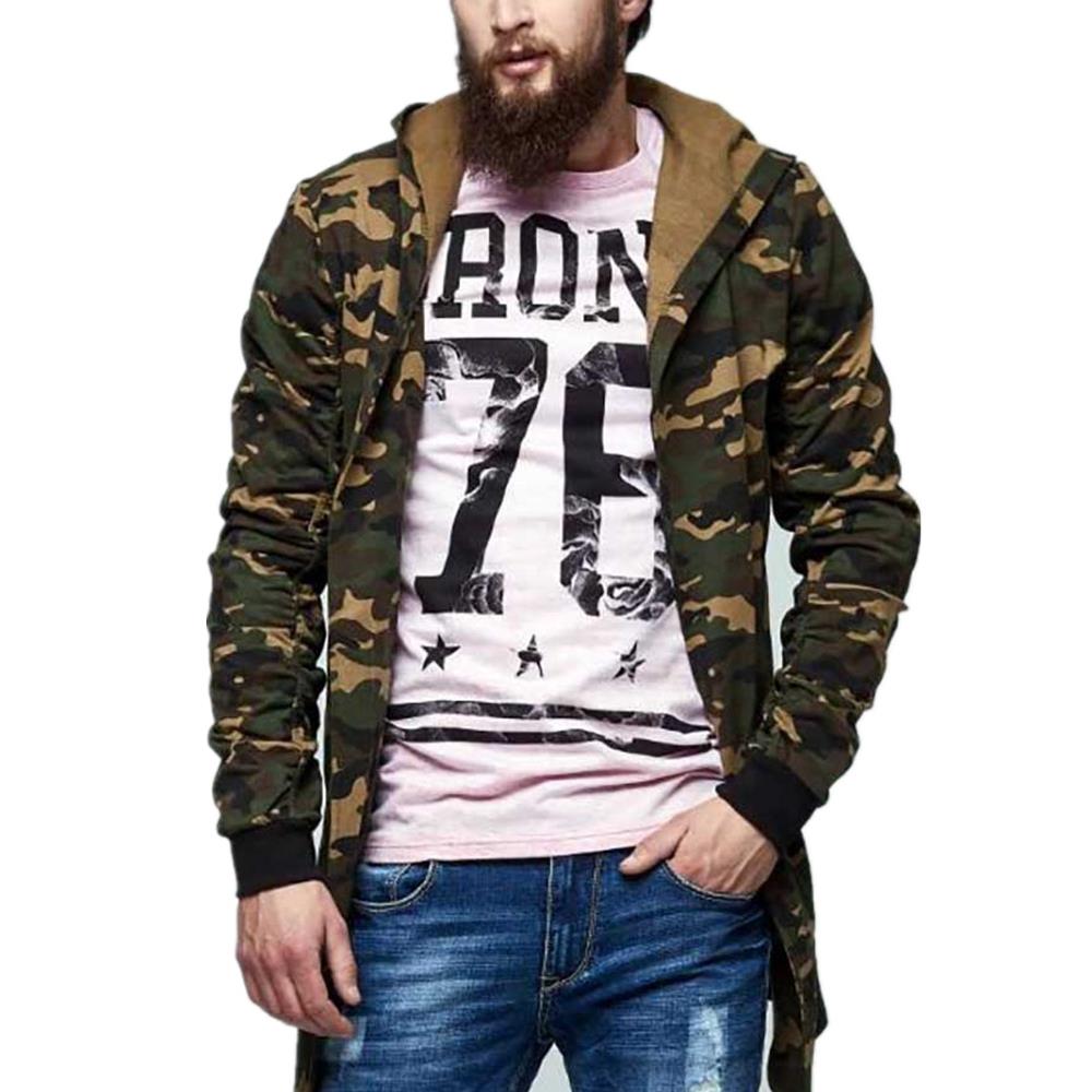 Male New Fashion Mens Slim Fit Pullover Sport Camouflage Hoodies Casual Cotton Wind Coat Size L - Army Green