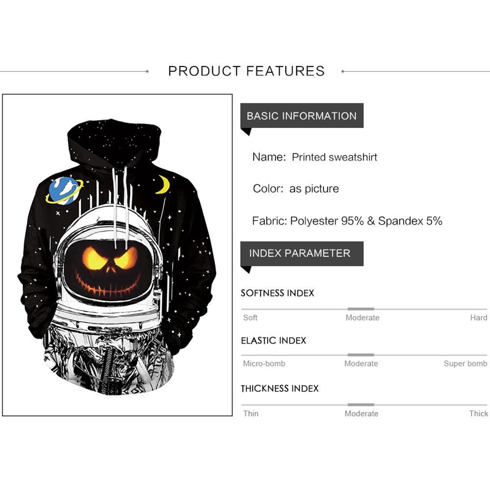 3D Digital Printed Halloween Series Pumpkin Astronaut Pattern Unisex Long Sleeve Pullover Hoodie Size M - Black
