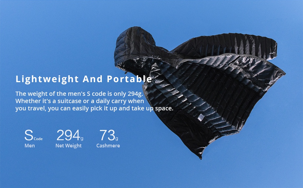 Xiaomi 90Fun Men's Hooded Down Jacket (Lightweight Seamless 90% Goose Down Size S) - Black