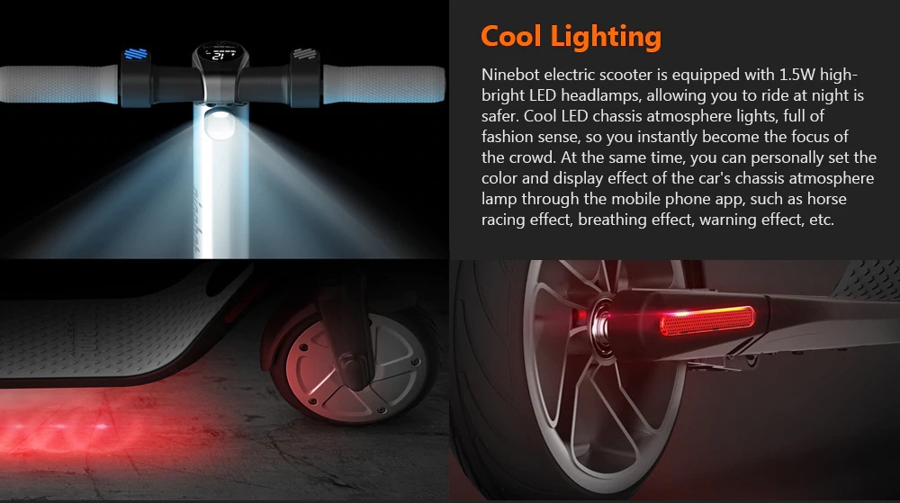 Xiaomi Ninebot Segway KickScooter ES2 Folding Electric Scooter Sports Vision 700W Motor 25km/h Speed With LED Lights - Black