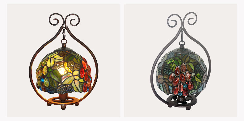 FUMAT 9 Inches Tiffany Style Stained Glass Handcrafted Round Mini Table Lamp - Romantic Rose Design