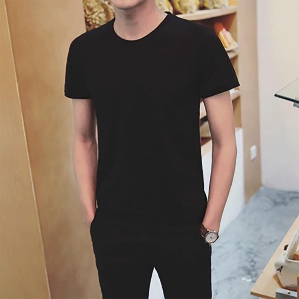 Men's Basic Round Neck Short Sleeve T-shirt (Personality Tee Cultivating Size M) - Black