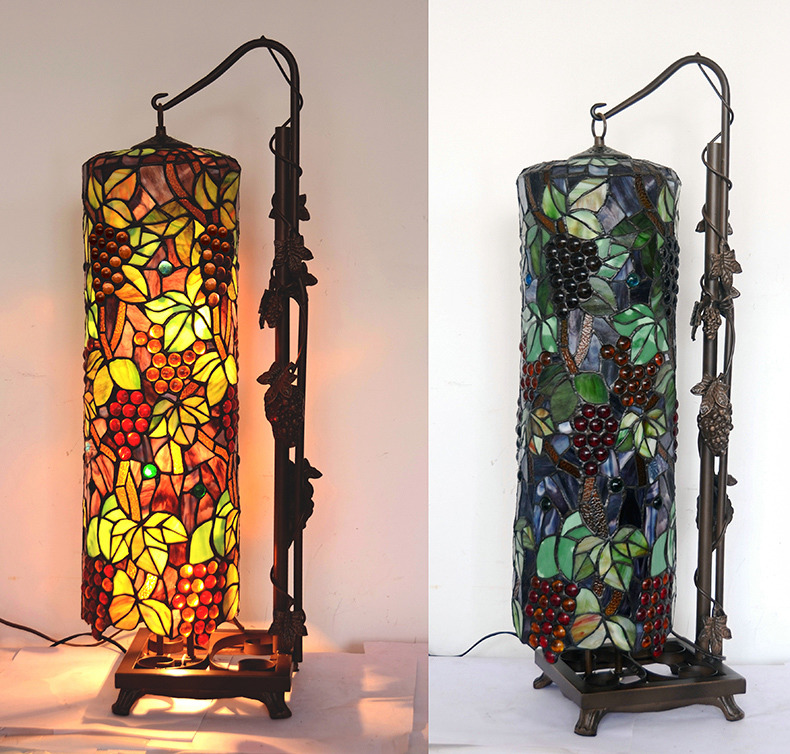 FUMAT Tiffany Style Stained Glass Floor Lamp - Romantic Grape Design