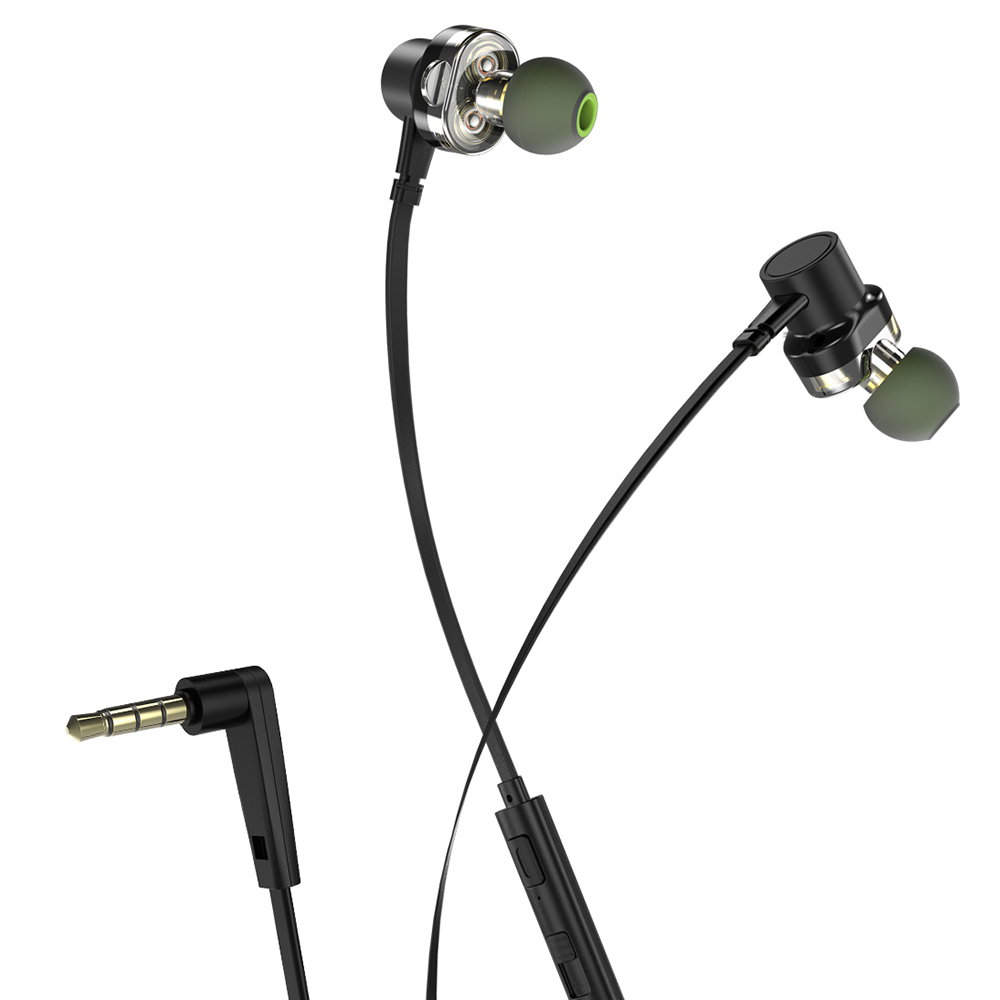 Awei Z1 Sports Earphone with Mic Dual Dynamic Drives Wire Control 3.5mm Headset for Android/iOS - Black