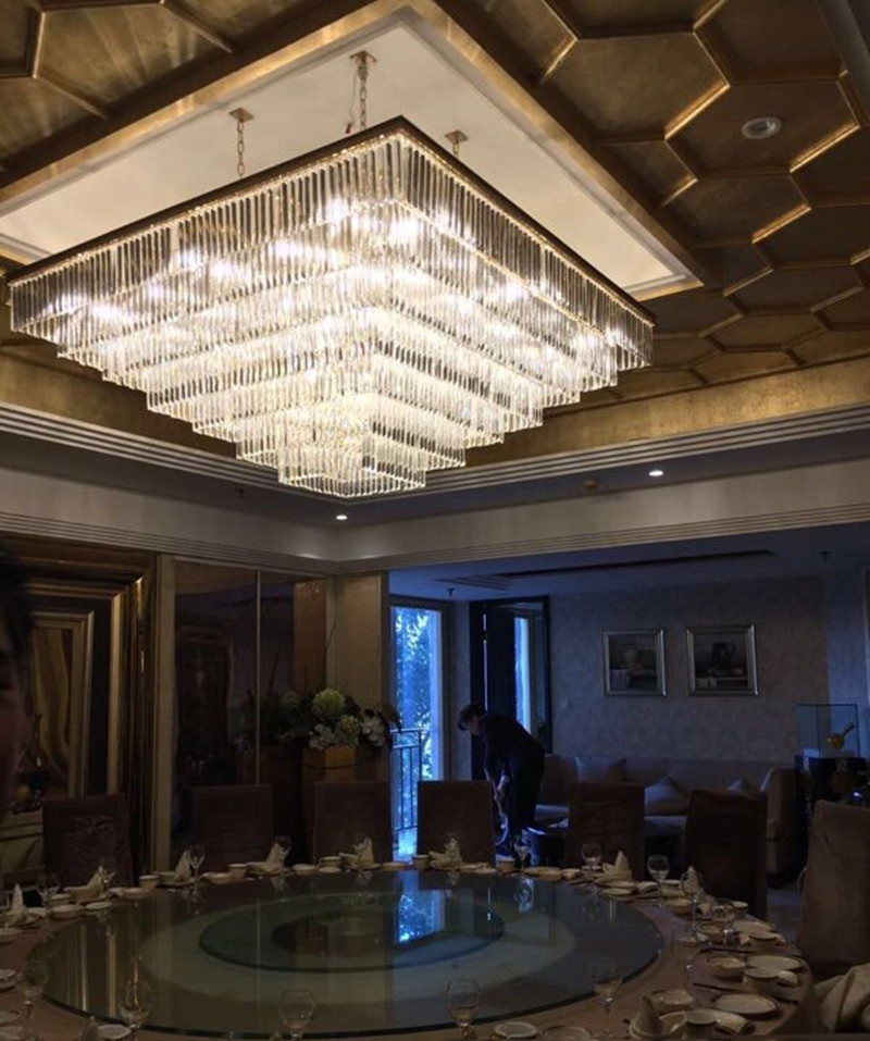 FUMAT European Square-Shaped Crystal Chandelier LED Light Pendant Hanging Lights for Hotel Villa Home Decor - 80CM Five-layer / Glaucous