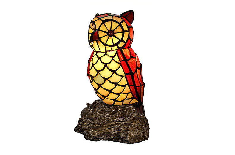 FUMAT Tiffany Style Stained Glass Handcrafted Table Lamp - Creative Colorful Owl Design
