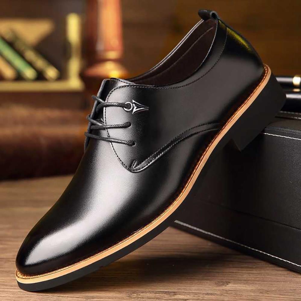 XA009 Men Casual British Style Leather Shoes Pointed Toe Shoes EU 38 - Black