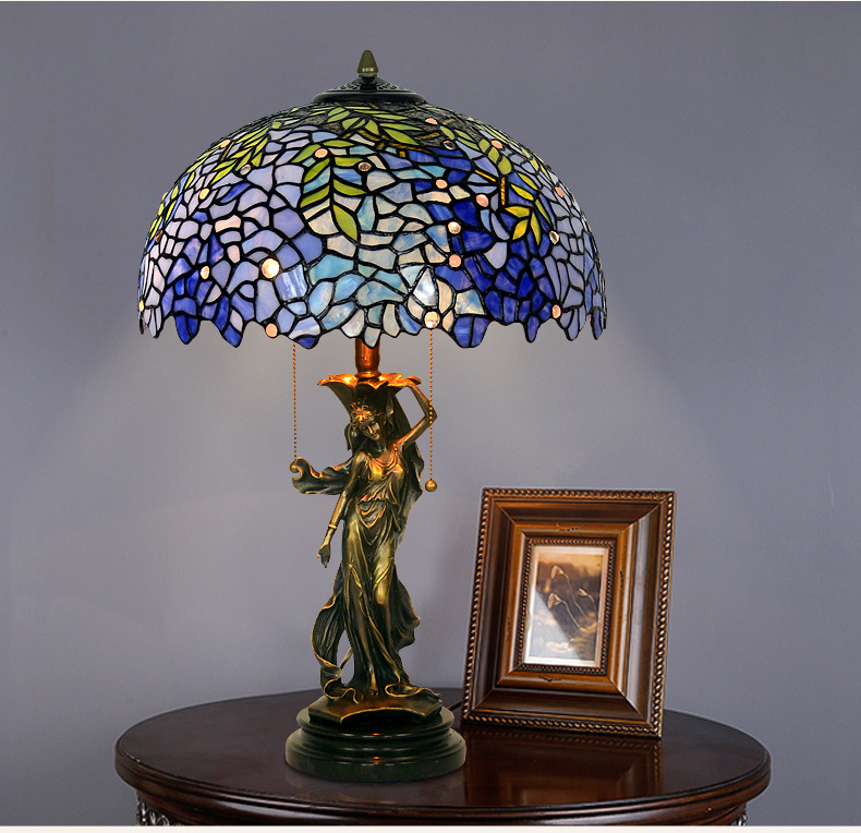 FUMAT Tiffany Style Stained Glass Handcrafted Table Lamp - Copper Antique Saintess Grape Orchard Design