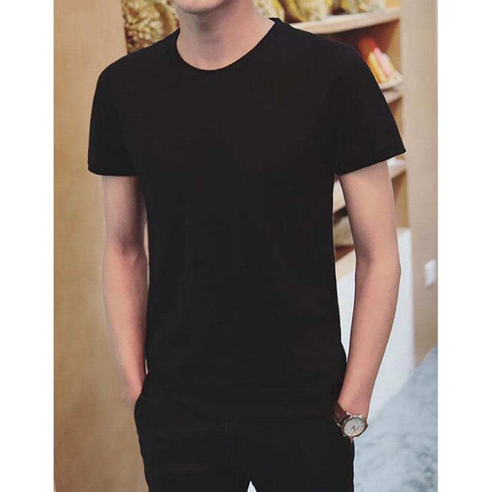 Men's Basic Round Neck Short Sleeve T-shirt (Personality Tee Cultivating Size M) - Black
