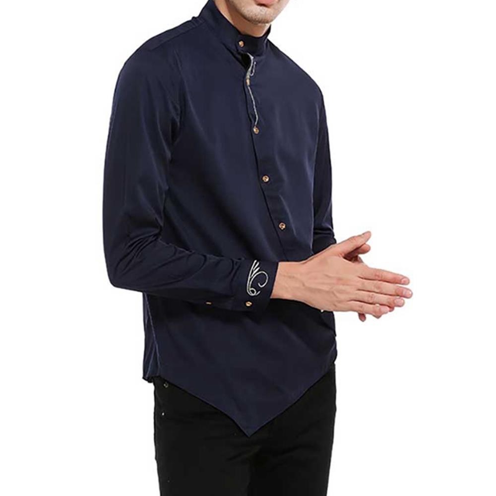 Men's Fashion Casual Long Sleeve Shirt Slim Fit Special Buttons Cotton Size S - Navy Blue