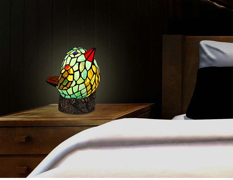FUMAT Tiffany Style Stained Glass Handcrafted Table Lamp - Creative Colorful Angry Bird Design
