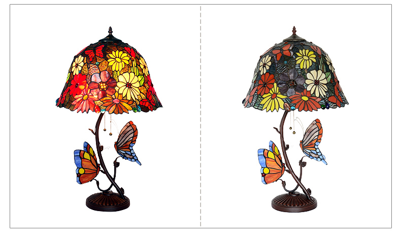 FUMAT 8" Tiffany Style Stained Glass Table Lamp - Romantic Flower Design