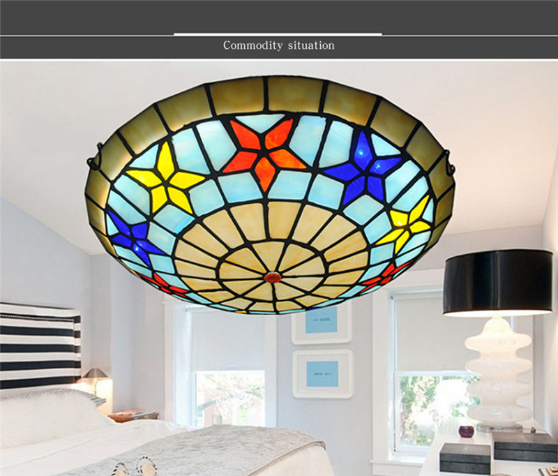FUMAT Mediterranean Tiffany Style Ceiling Light - Colorful Star Design Size 40CM