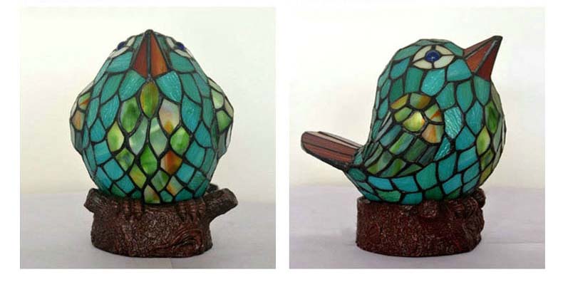 FUMAT Tiffany Style Stained Glass Handcrafted Table Lamp - Creative Colorful Angry Bird Design