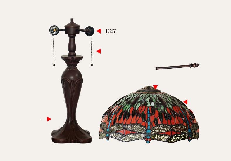 FUMAT 16" Tiffany Style Stained Glass Table Lamp - Retro Dragonfly Glass Design