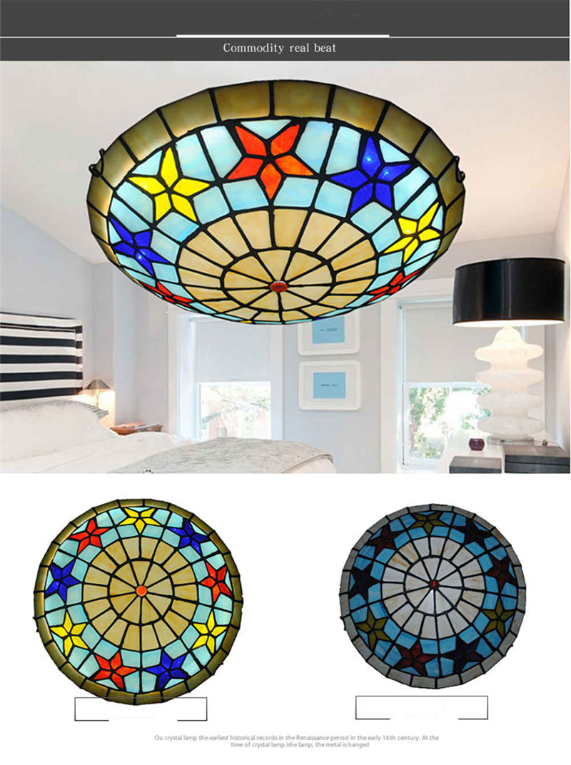 FUMAT Mediterranean Tiffany Style Ceiling Light - Colorful Star Design Size 40CM
