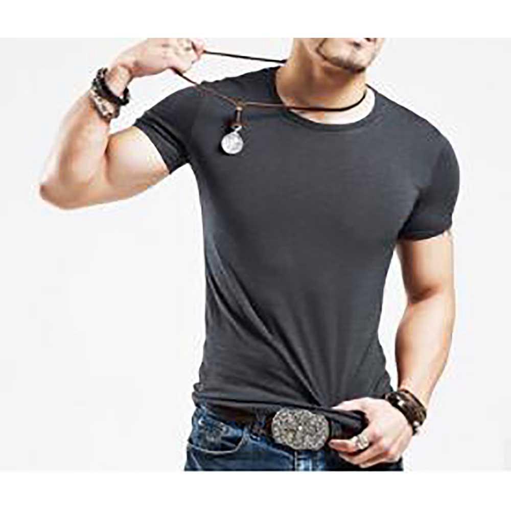 Men Solid Color Casual T-shirt Cotton Crewneck Short Sleeve Size 5XL - Dark Gray