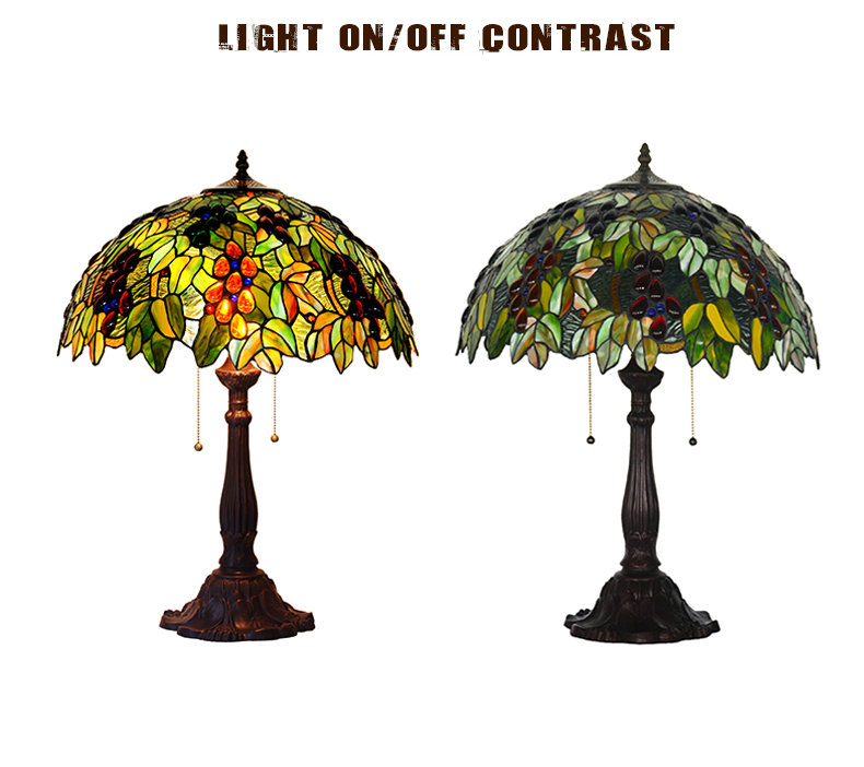 FUMAT 8" Tiffany Style Stained Glass Table Lamp - Romantic Grape Leaf Design