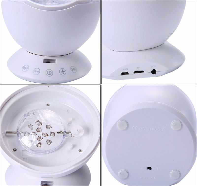 FUMAT Ocean Wave Projector Night Light Baby Night Lamps with IR Remote Control RGB Music Player Speaker LED Lamp - White