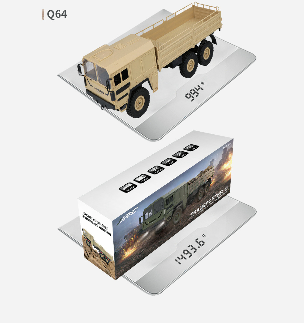 JJRC Q63 Transporter-4 2.4G 1:16 6WD Brushed Off-road RC Car Military Truck RTR - Khaki