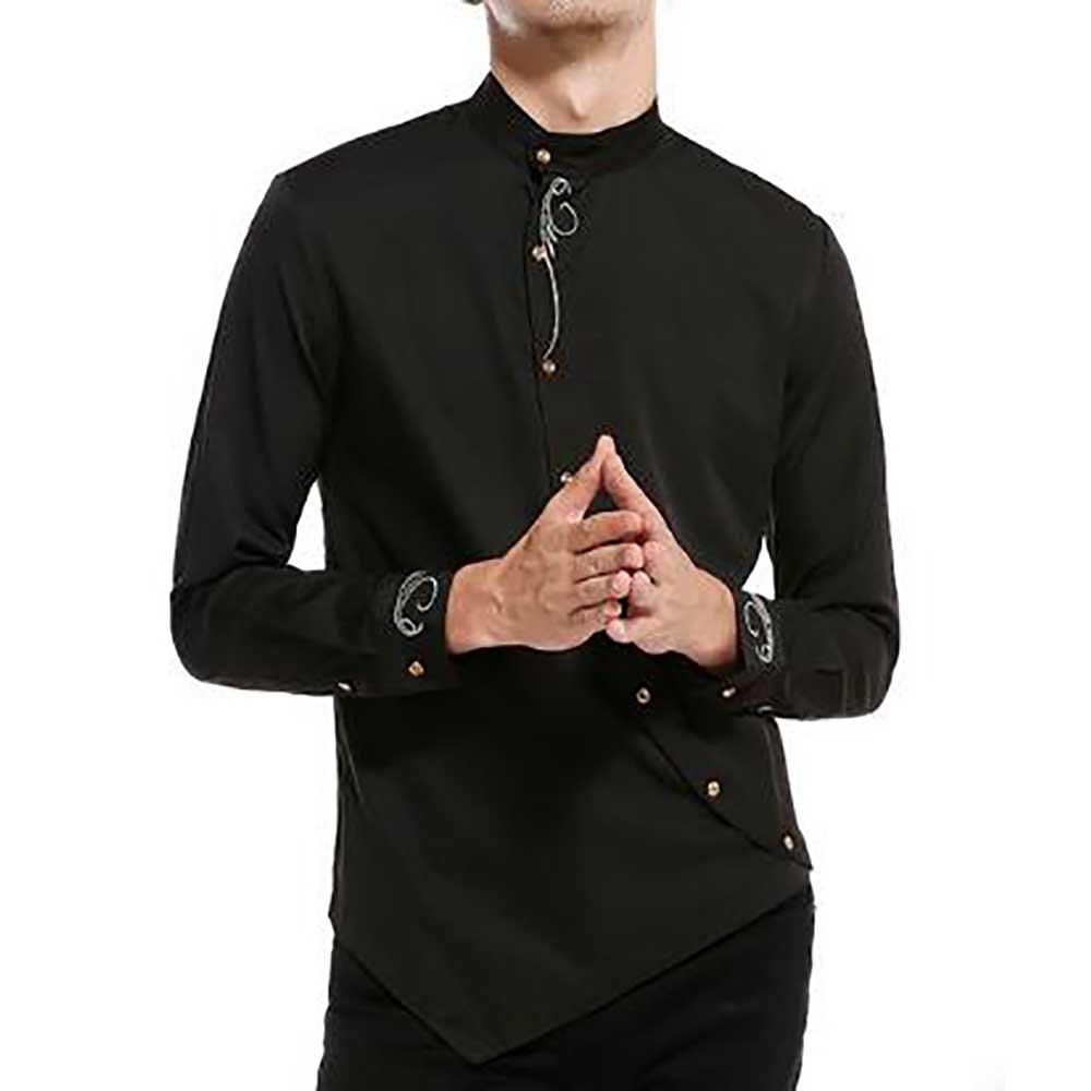 Men's Fashion Casual Long Sleeve Shirt Slim Fit Special Buttons Cotton Size S - Black