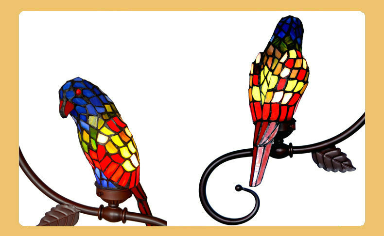 FUMAT Tiffany Style Stained Glass Handcrafted Pendant Light - Creative Green Parrot Hanging Lamp