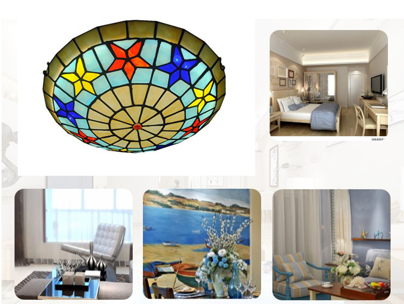 FUMAT Mediterranean Tiffany Style Stained Glass Ceiling Light - Colorful Star Design Size 40CM