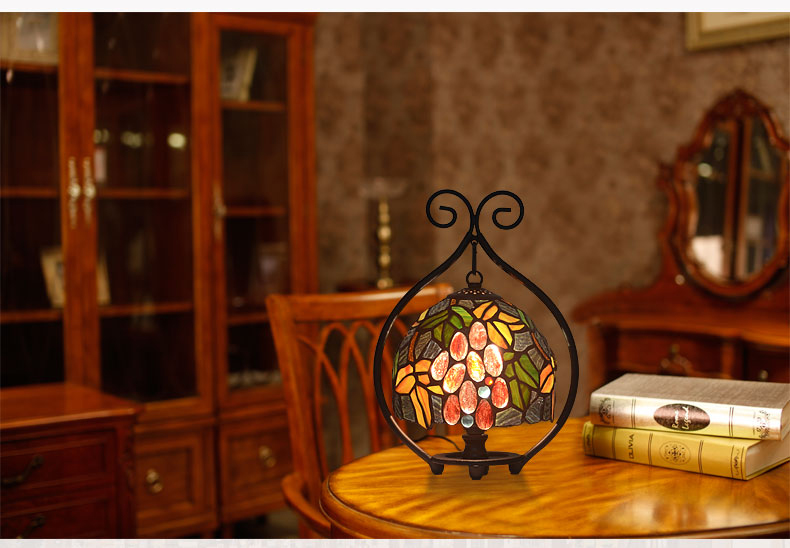 FUMAT 9 Inches Tiffany Style Stained Glass Handcrafted Round Mini Table Lamp - Romantic Rose Design