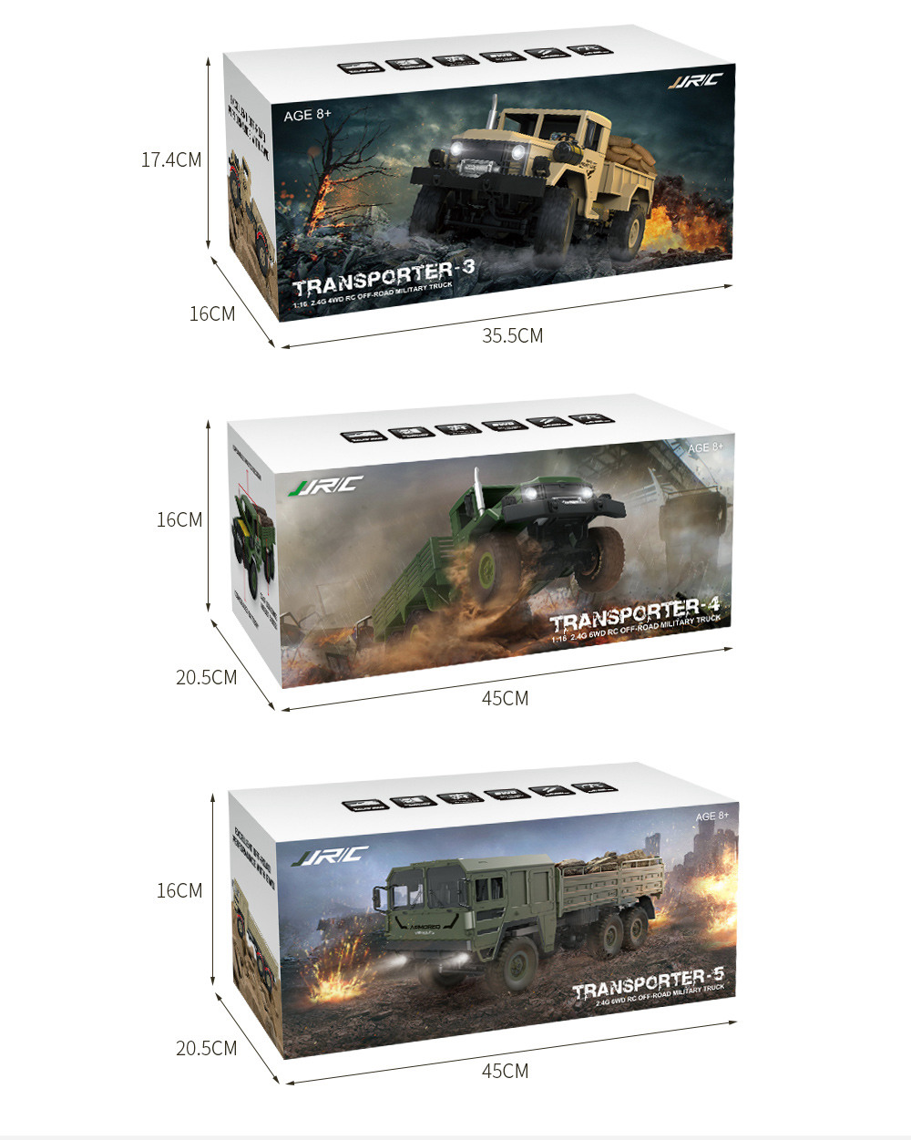 JJRC Q63 Transporter-4 2.4G 1:16 6WD Brushed Off-road RC Car Military Truck RTR - Khaki