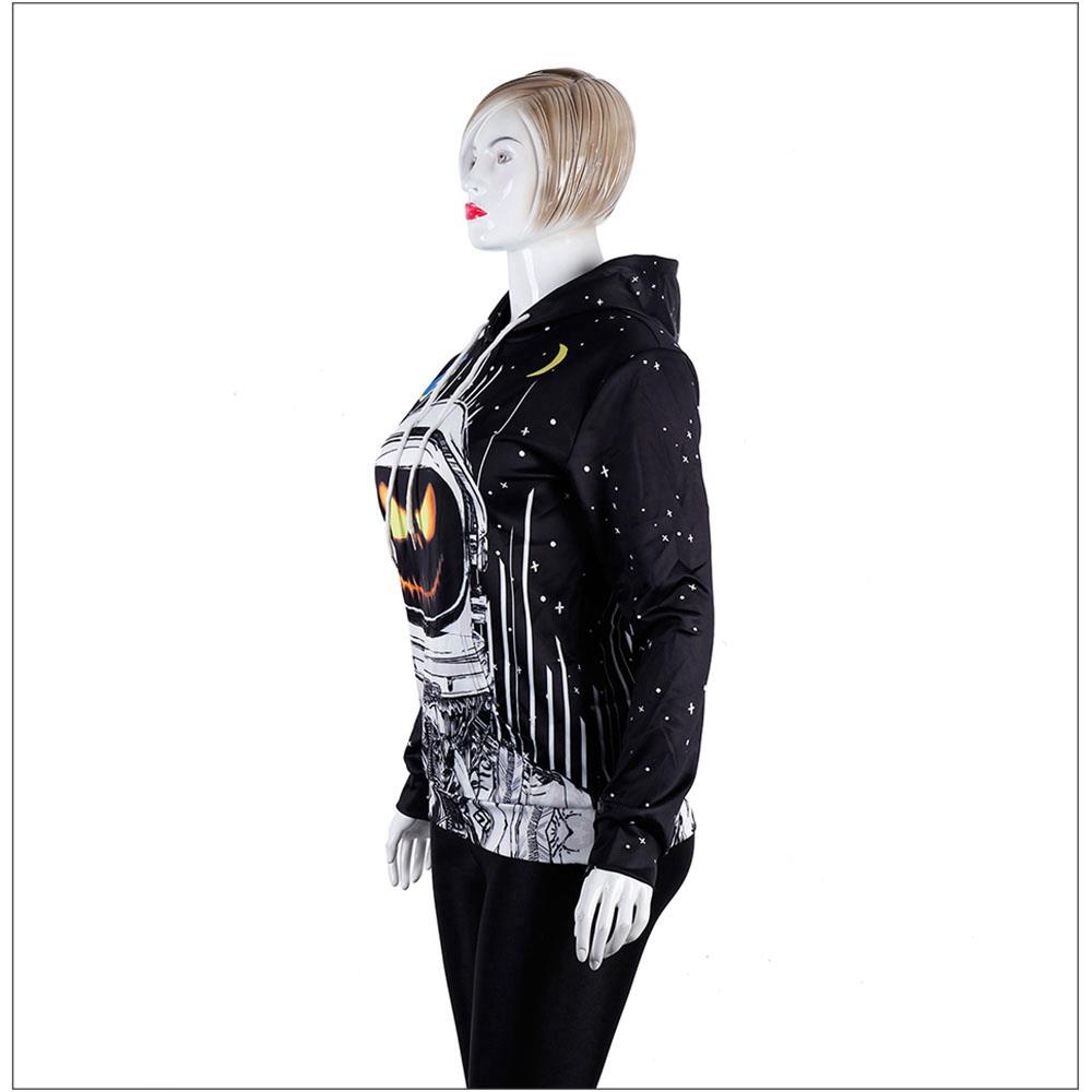 3D Digital Printed Halloween Series Pumpkin Astronaut Pattern Unisex Long Sleeve Pullover Hoodie Size M - Black