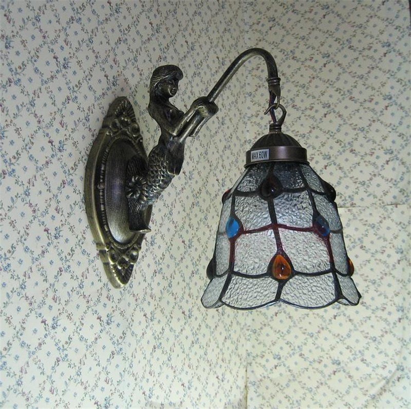 FUMAT Stained Glass LED Wall Lamp - Vintage Mermaid Glass Design