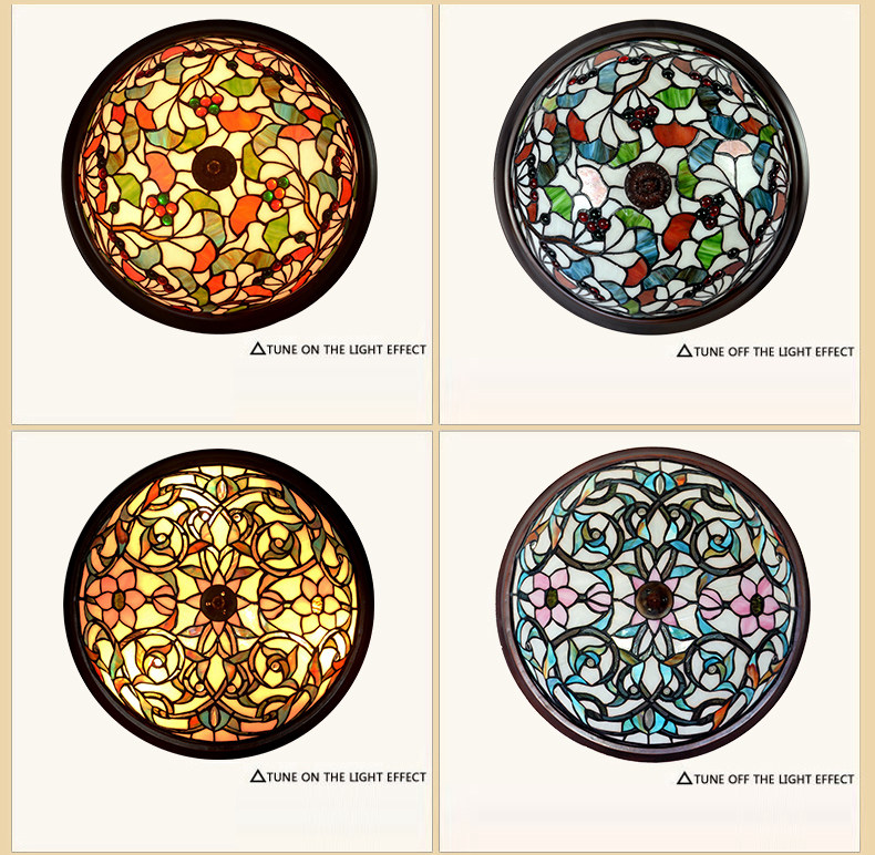 FUMAT Tiffany Style Stained Glass Handcrafted Retro Ceiling Light - Retro Dragonfly Nightfall Red Design