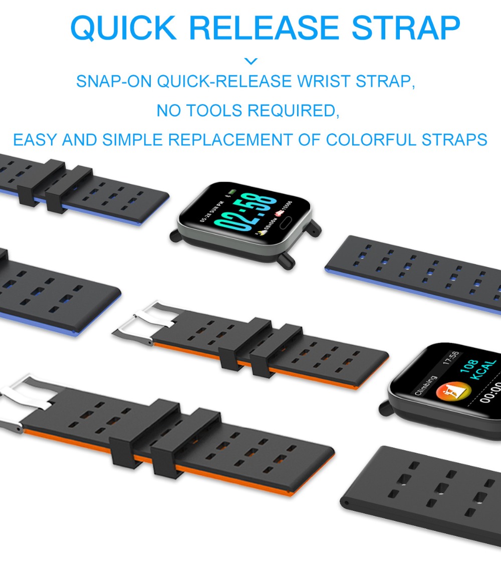 Makibes HR4 Smartwatch 1.3 Inch TFT Screen Fitness Tracker Blood Pressure Heart Rate Monitor IP67 Waterproof - Black