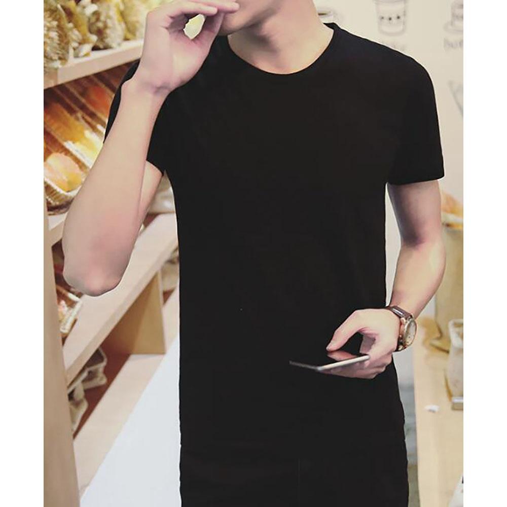 Men's Basic Round Neck Short Sleeve T-shirt (Personality Tee Cultivating Size M) - Black