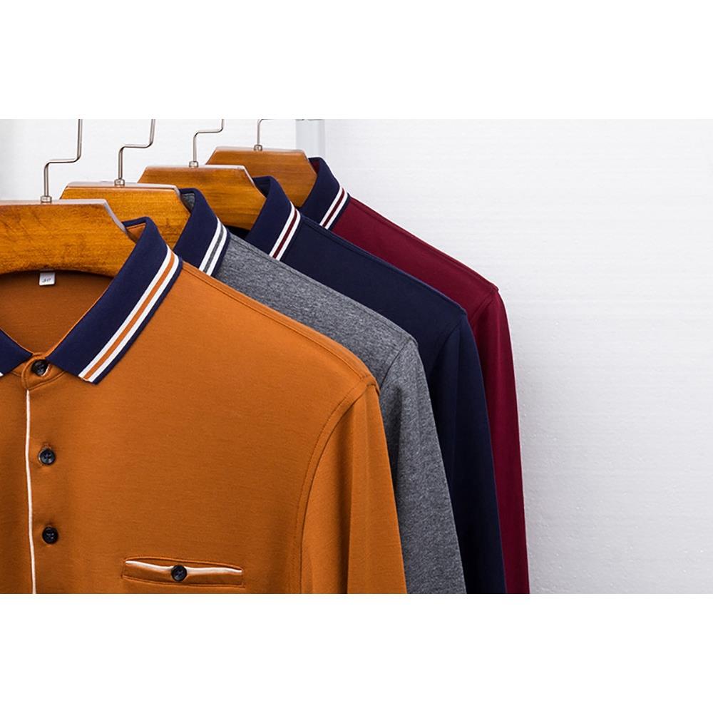 Men's Autumn Business Casual Long Sleeve Lapel Polo Shirt Anti-Pilling Size XL - Blue