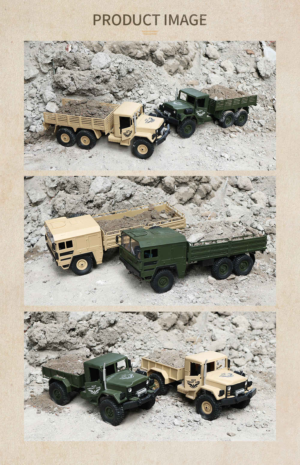 JJRC Q63 Transporter-4 2.4G 1:16 6WD Brushed Off-road RC Car Military Truck RTR - Khaki