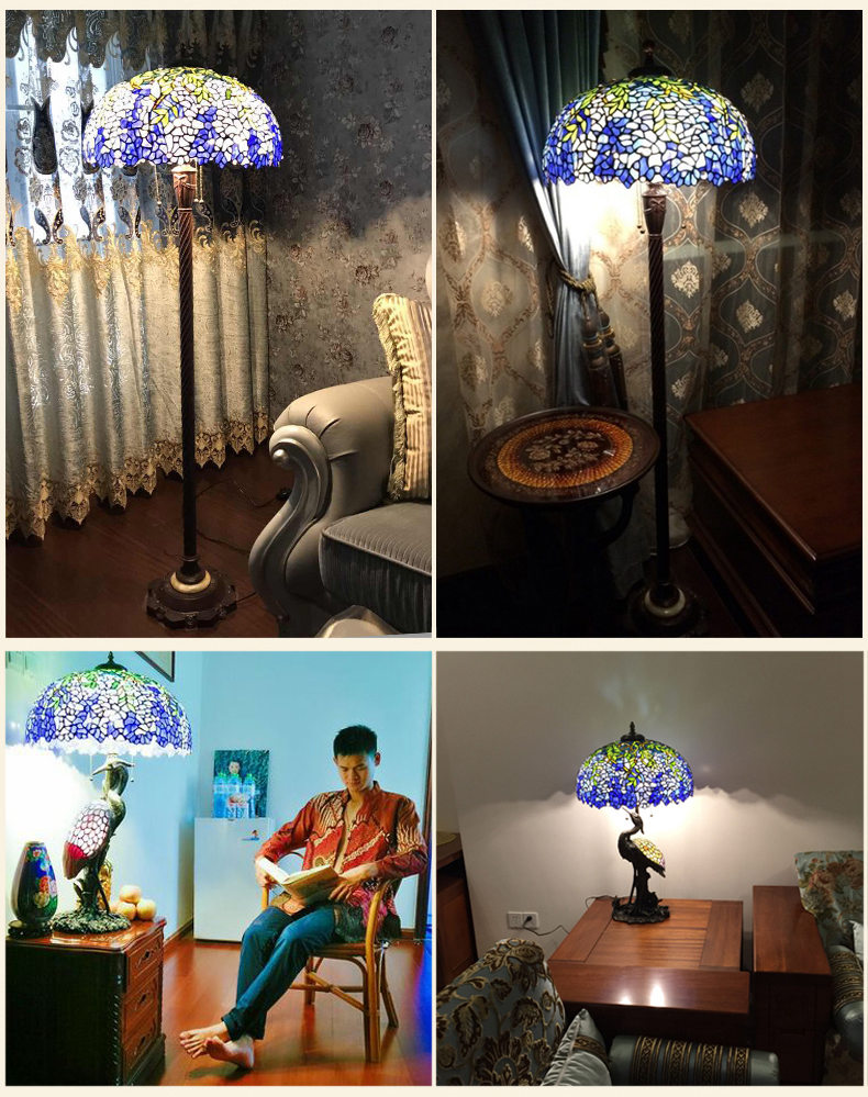 FUMAT 20 Inch Tiffany Style Stained Glass Handcrafted Floor Lamp - Romantic Wisteria Design