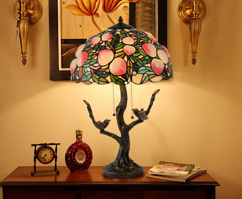 FUMAT 16 Inches Tiffany Style Stained Glass Handcrafted Table Lamp - Resin Base Magnolia Blossom Design