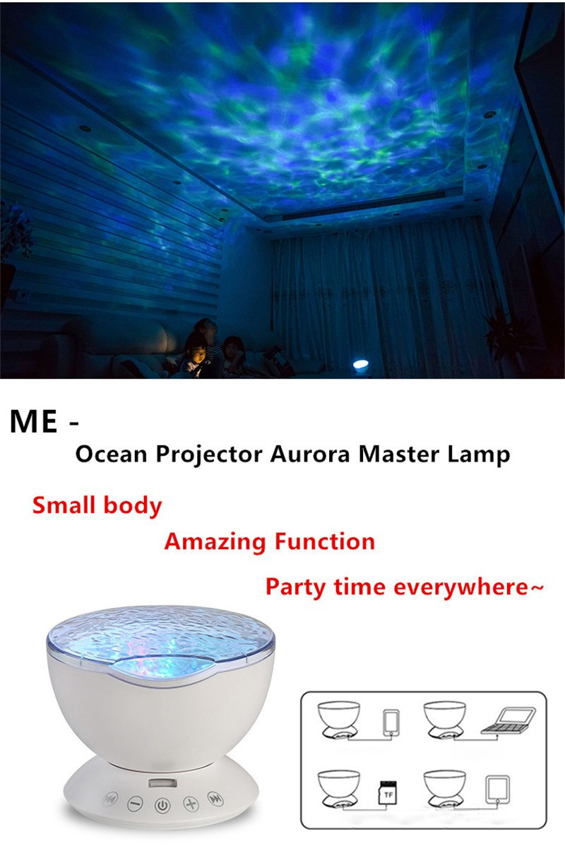 FUMAT Ocean Wave Projector Night Light Baby Night Lamps with IR Remote Control RGB Music Player Speaker LED Lamp - White
