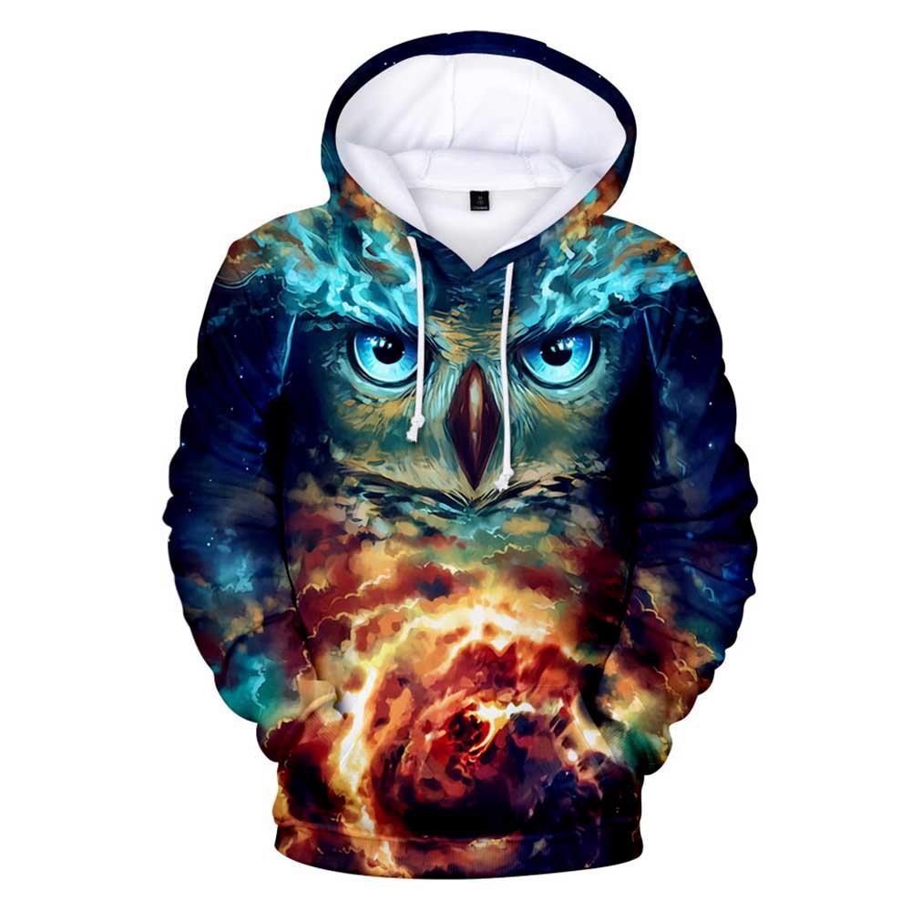 3D Digital Printed Starry Sky Owl Pattern Men Long Sleeve Pullover Hoodie Sweatshirt Size S - Multi-color